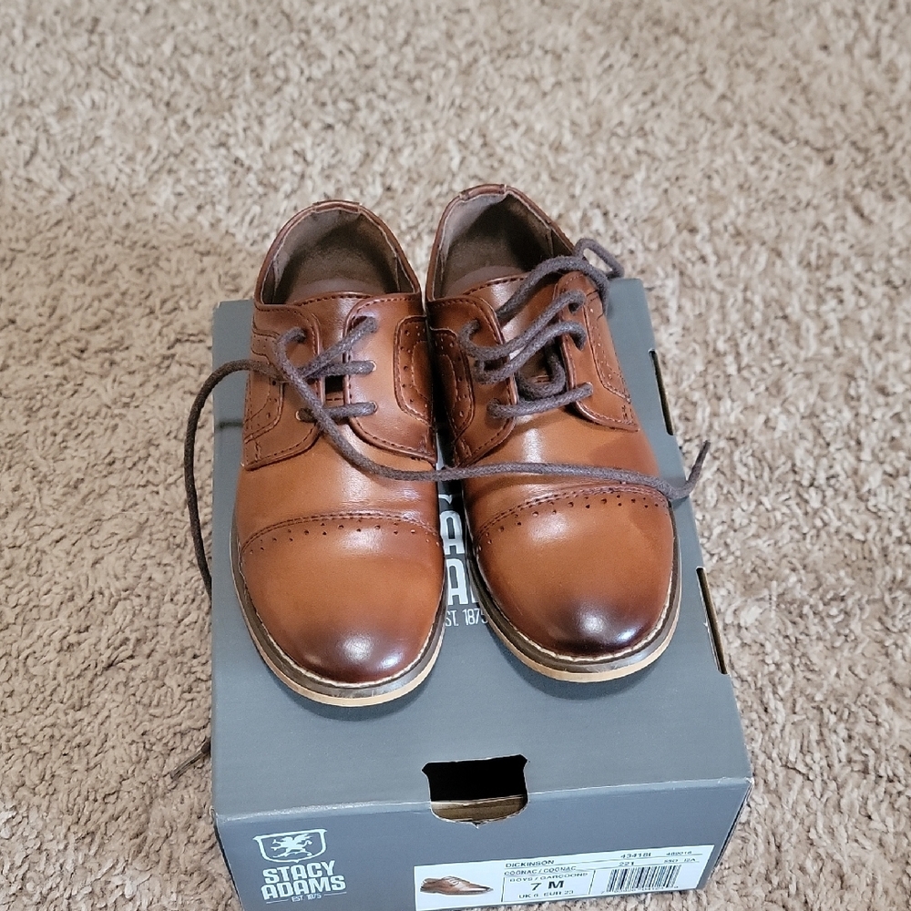 Boys Stacy Adams Brown Leather Oxford Shoes
